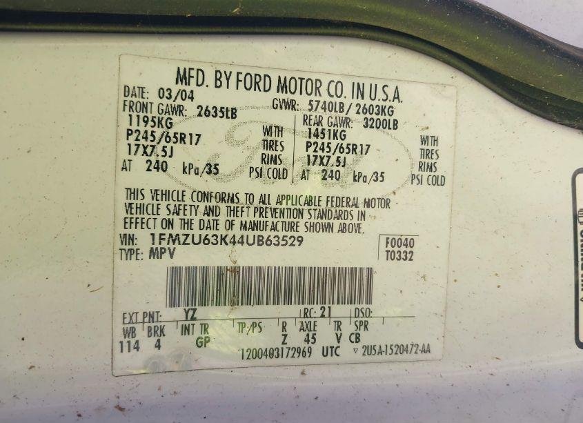 Photo 9 of 2004 Ford Explorer XLT (VIN 1FMZU63K44UB63529)