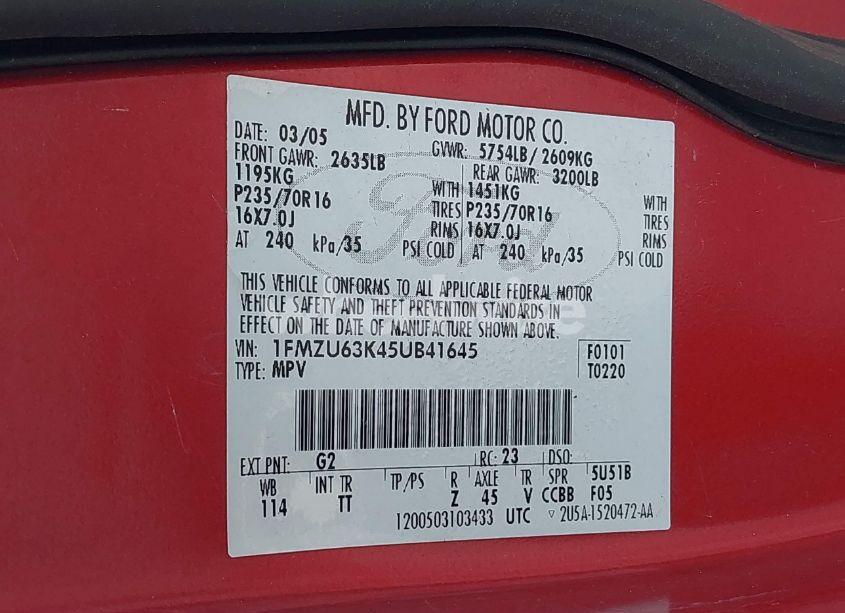 Photo 9 of 2005 Ford Explorer XLT/XLT SPORT (VIN 1FMZU63K45UB41645)