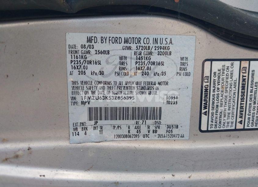 Photo 9 of 2003 Ford Explorer NBX/XLT (VIN 1FMZU63K53ZB56395)