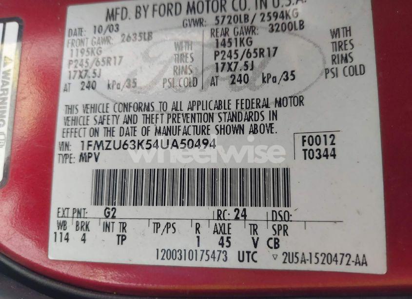 Photo 9 of 2004 Ford Explorer XLT (VIN 1FMZU63K54UA50494)