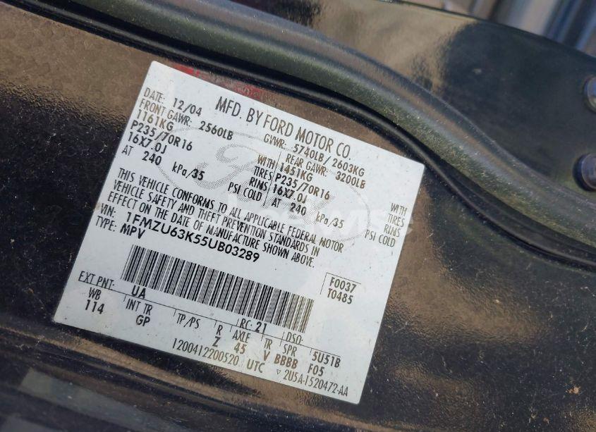 Photo 9 of 2005 Ford Explorer XLT/XLT SPORT (VIN 1FMZU63K55UB03289)