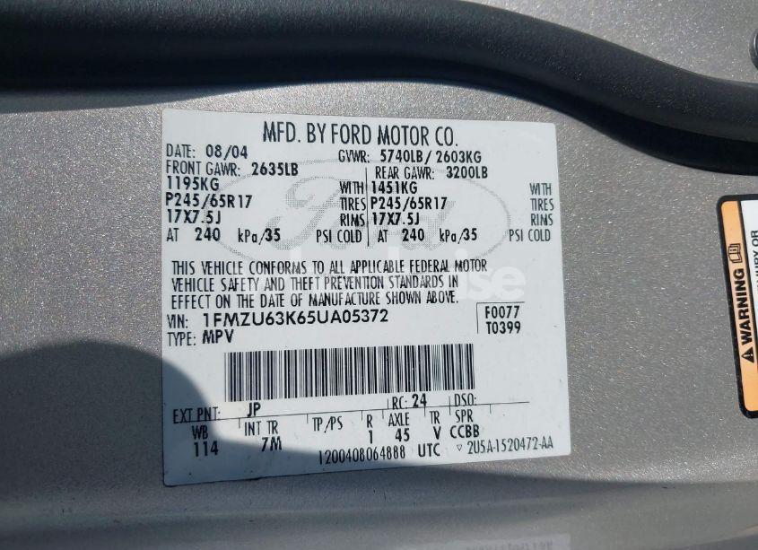 Photo 9 of 2005 Ford Explorer XLT/XLT SPORT (VIN 1FMZU63K65UA05372)