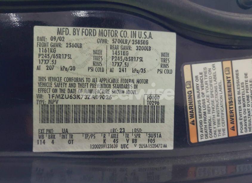 Photo 9 of 2003 Ford Explorer NBX/XLT (VIN 1FMZU63K73ZA09026)