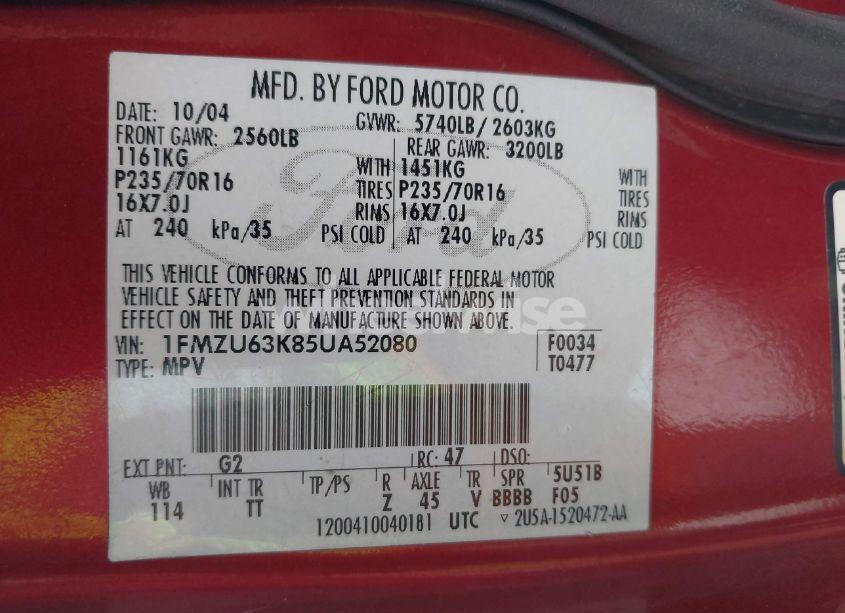 Photo 8 of 2005 Ford Explorer XLT/XLT SPORT (VIN 1FMZU63K85UA52080)