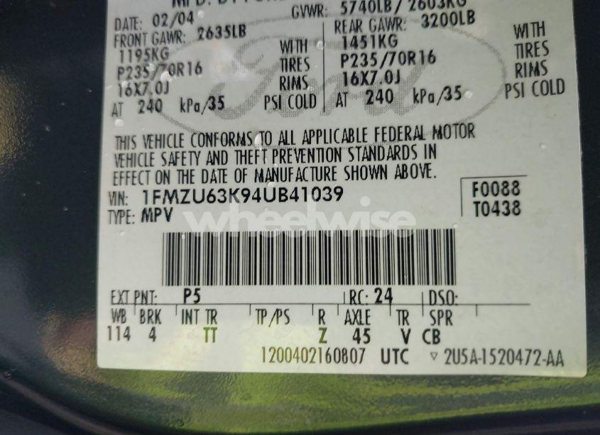 Photo 9 of 2004 Ford Explorer XLT (VIN 1FMZU63K94UB41039)