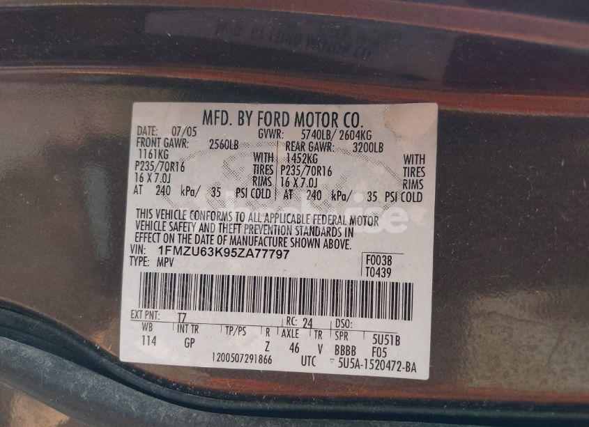 Photo 9 of 2005 Ford Explorer XLT/XLT SPORT (VIN 1FMZU63K95ZA77797)