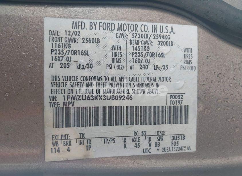 Photo 9 of 2003 Ford Explorer NBX/XLT (VIN 1FMZU63KX3UB09246)