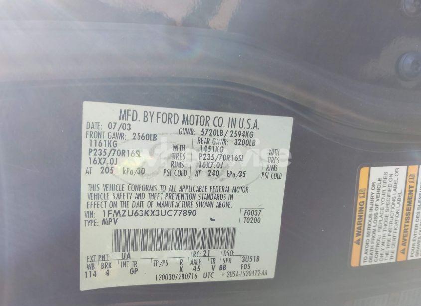 Photo 9 of 2003 Ford Explorer NBX/XLT (VIN 1FMZU63KX3UC77890)