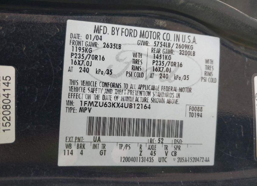 Photo 9 of 2004 Ford Explorer XLT (VIN 1FMZU63KX4UB12164)