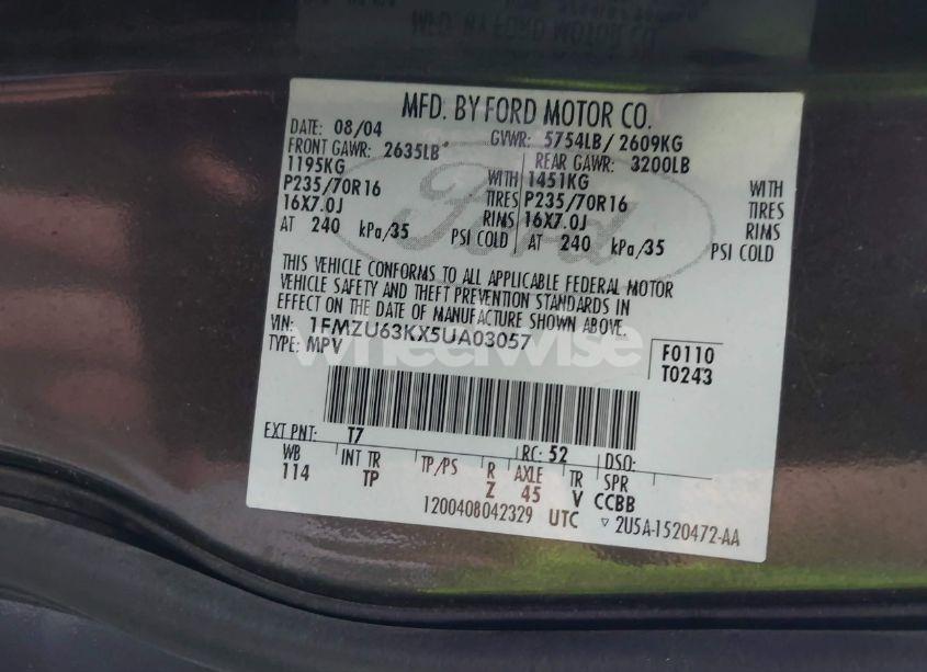 Photo 9 of 2005 Ford Explorer XLT/XLT SPORT (VIN 1FMZU63KX5UA03057)