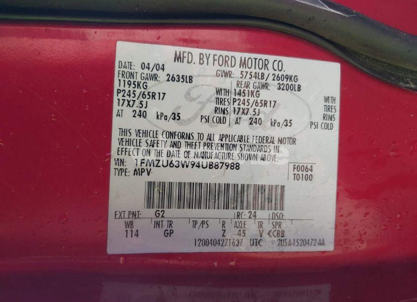 Photo 9 of 2004 Ford Explorer XLT (VIN 1FMZU63W94UB87988)