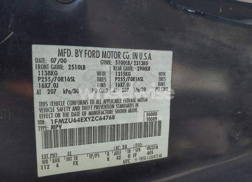 Photo 9 of 2000 Ford Explorer EDDIE BAUER (VIN 1FMZU64EXYZC64768)