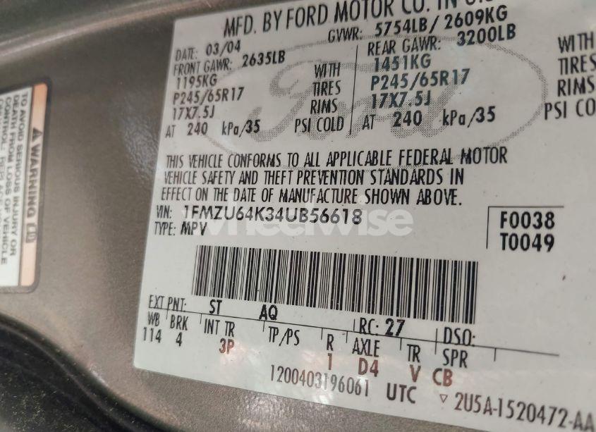 Photo 9 of 2004 Ford Explorer EDDIE BAUER (VIN 1FMZU64K34UB56618)