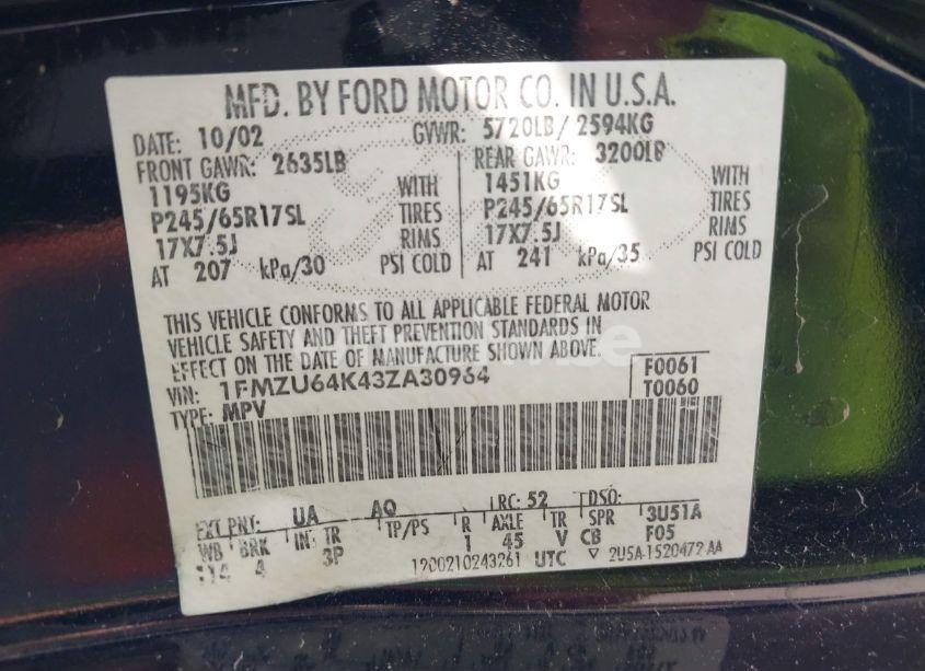 Photo 9 of 2003 Ford Explorer EDDIE BAUER (VIN 1FMZU64K43ZA30964)