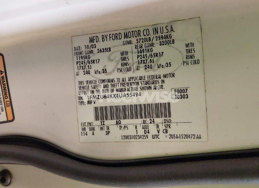 Photo 9 of 2004 Ford Explorer EDDIE BAUER (VIN 1FMZU64KX4UA55494)