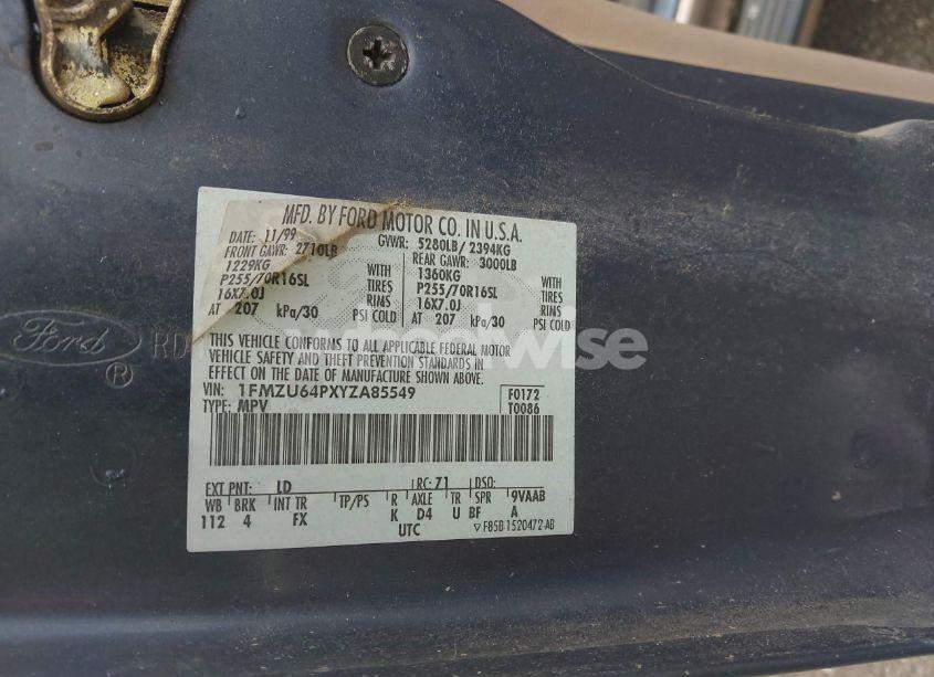 Photo 9 of 2000 Ford Explorer EDDIE BAUER (VIN 1FMZU64PXYZA85549)