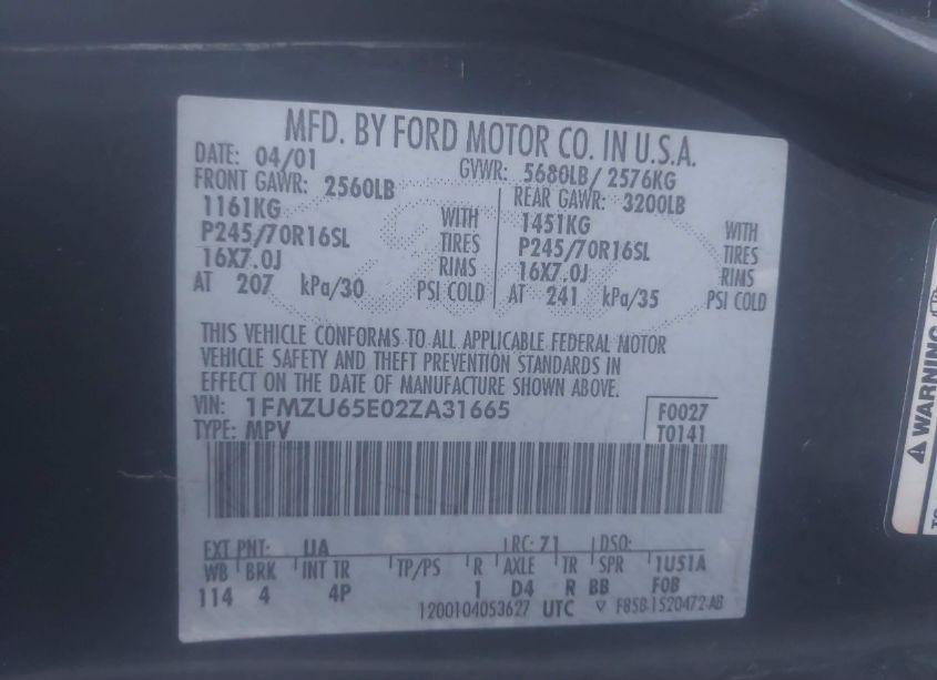 Photo 9 of 2002 Ford Explorer LIMITED (VIN 1FMZU65E02ZA31665)