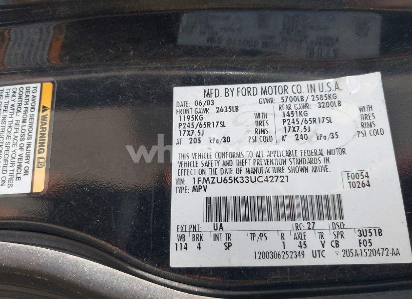 Photo 9 of 2003 Ford Explorer LIMITED (VIN 1FMZU65K33UC42721)