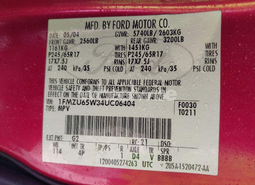 Photo 9 of 2004 Ford Explorer LIMITED (VIN 1FMZU65W34UC06404)