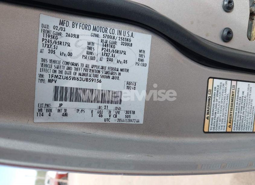 Photo 9 of 2003 Ford Explorer LIMITED (VIN 1FMZU65W63UB59156)