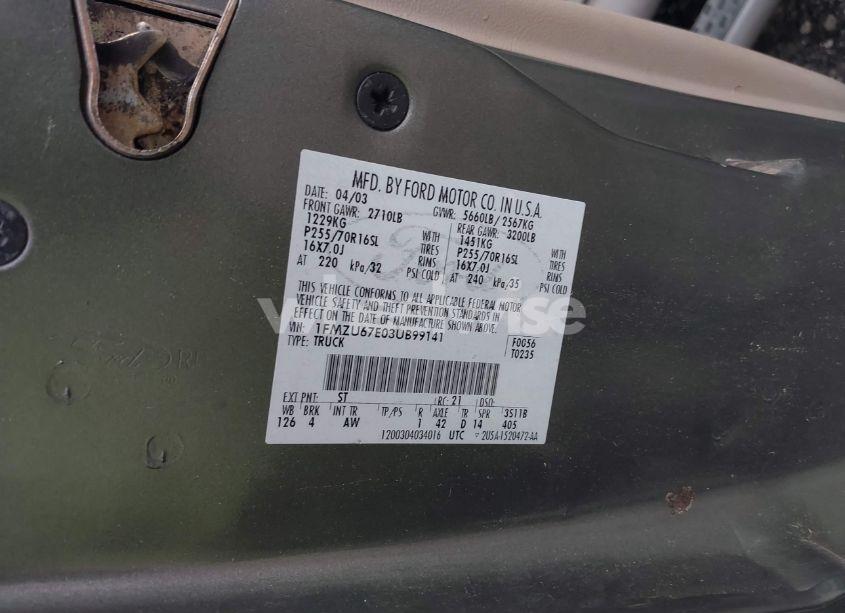 Photo 9 of 2003 Ford Explorer SPORT TRAC XLS/XLT (VIN 1FMZU67E03UB99141)