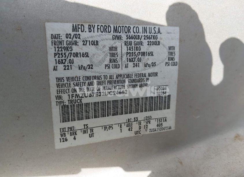 Photo 9 of 2002 Ford Explorer SPORT TRAC (VIN 1FMZU67E32UC24662)