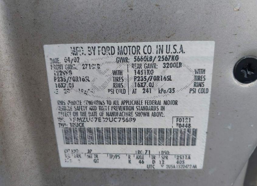 Photo 9 of 2002 Ford Explorer SPORT TRAC (VIN 1FMZU67E32UC75689)