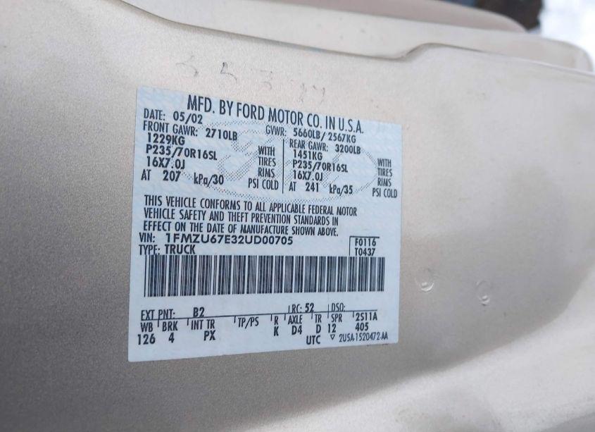 Photo 9 of 2002 Ford Explorer SPORT TRAC (VIN 1FMZU67E32UD00705)