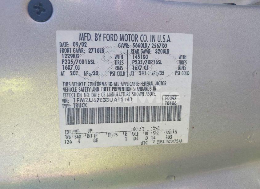 Photo 9 of 2003 Ford Explorer SPORT TRAC XLS/XLT (VIN 1FMZU67E33UA13141)