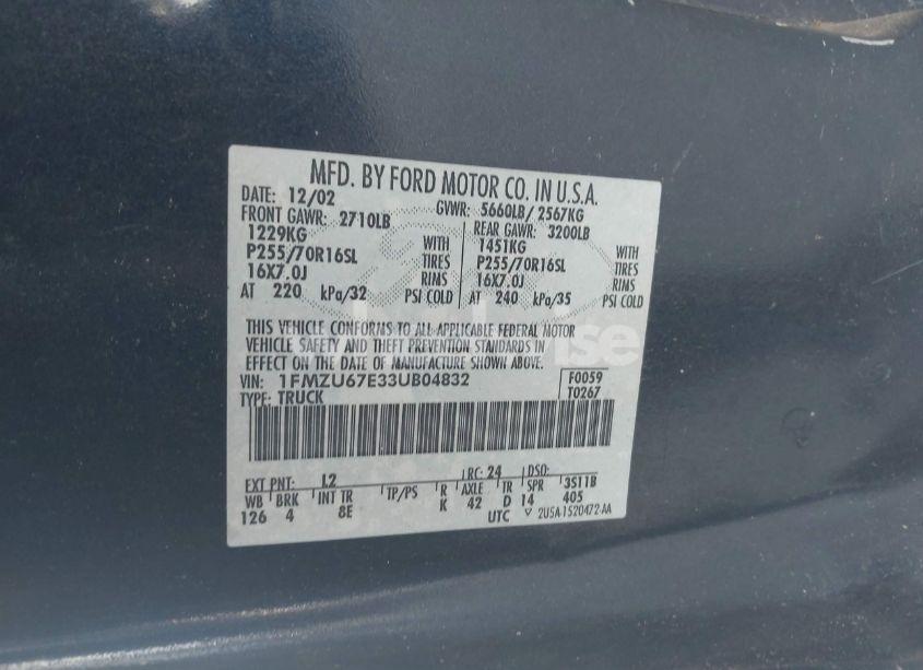 Photo 9 of 2003 Ford Explorer SPORT TRAC XLS/XLT (VIN 1FMZU67E33UB04832)