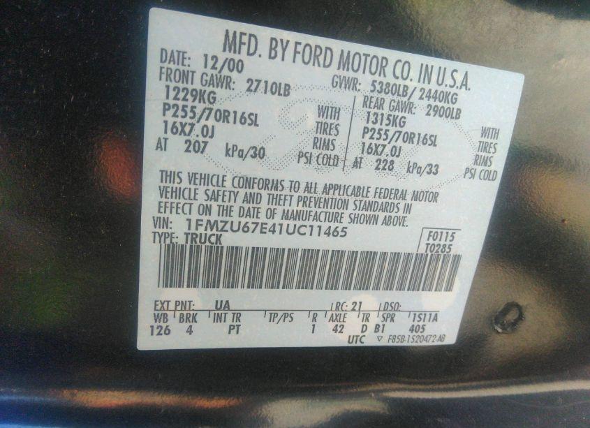 Photo 9 of 2001 Ford Explorer SPORT TRAC (VIN 1FMZU67E41UC11465)