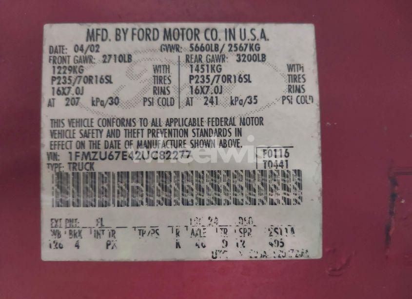 Photo 9 of 2002 Ford Explorer SPORT TRAC (VIN 1FMZU67E42UC82277)