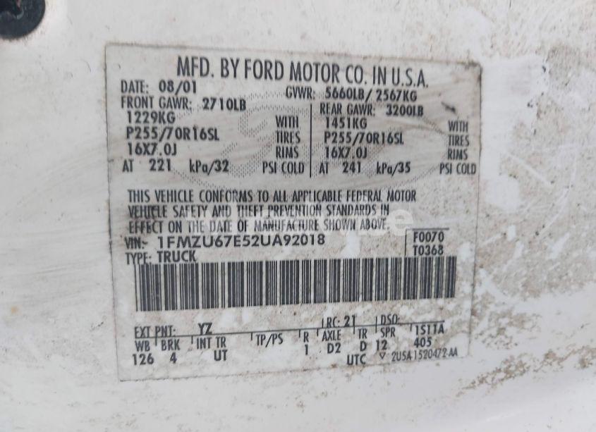 Photo 9 of 2002 Ford Explorer SPORT TRAC (VIN 1FMZU67E52UA92018)