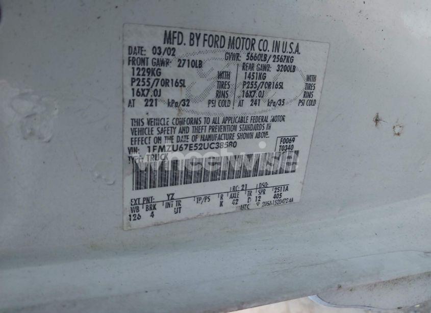 Photo 9 of 2002 Ford Explorer SPORT TRAC (VIN 1FMZU67E52UC38580)