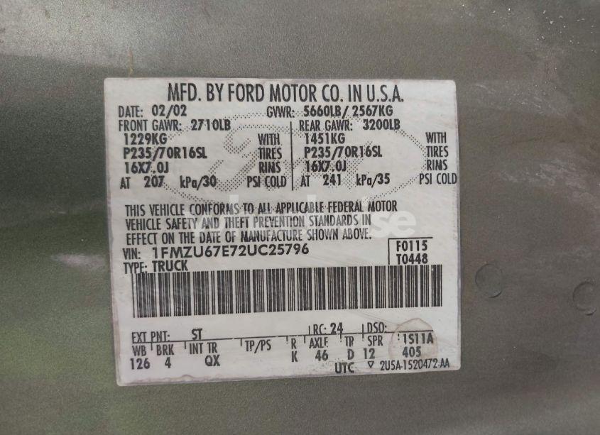 Photo 9 of 2002 Ford Explorer SPORT TRAC (VIN 1FMZU67E72UC25796)