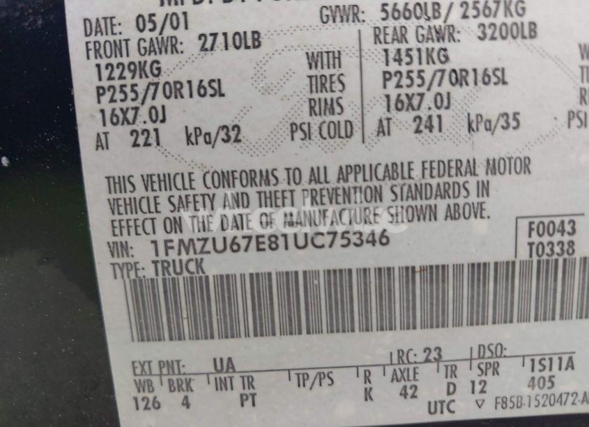 Photo 9 of 2001 Ford Explorer SPORT TRAC (VIN 1FMZU67E81UC75346)