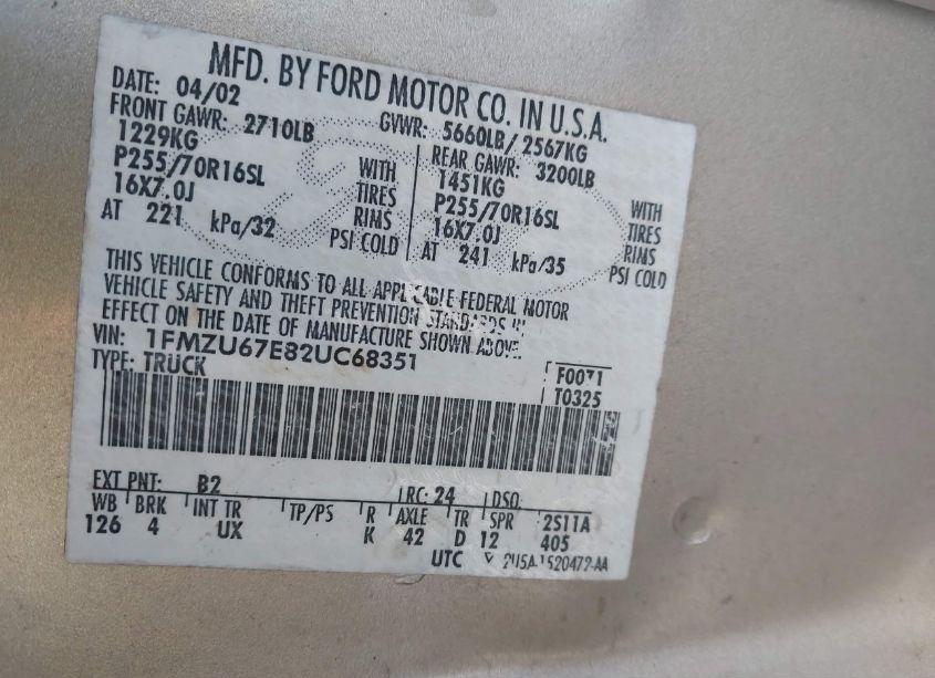 Photo 9 of 2002 Ford Explorer SPORT TRAC CHOICE/PREMIUM/VALUE (VIN 1FMZU67E82UC68351)