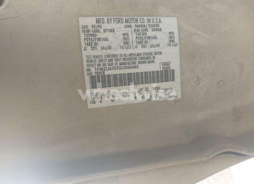 Photo 9 of 2002 Ford Explorer SPORT TRAC (VIN 1FMZU67E92UD00403)