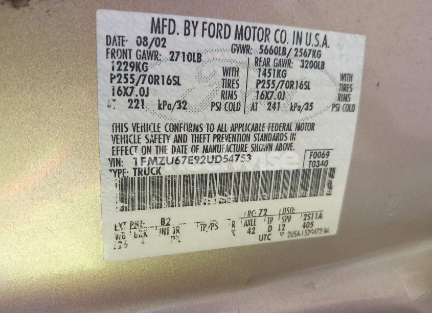 Photo 9 of 2002 Ford Explorer SPORT TRAC (VIN 1FMZU67E92UD54753)