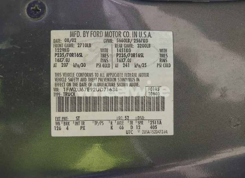 Photo 9 of 2002 Ford Explorer SPORT TRAC (VIN 1FMZU67E92UD71634)