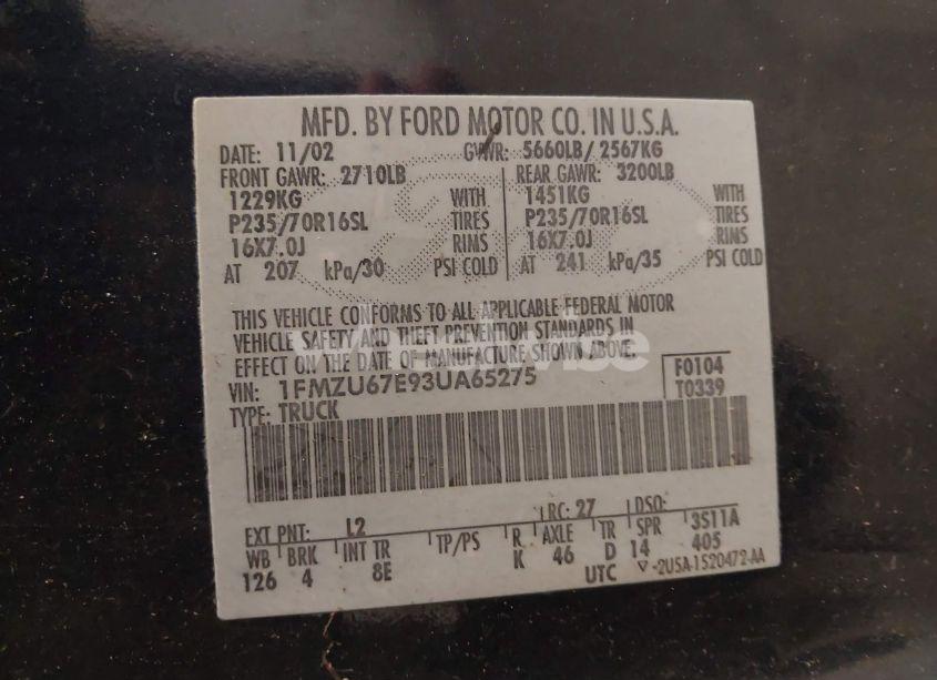 Photo 9 of 2003 Ford Explorer SPORT TRAC XLS/XLT (VIN 1FMZU67E93UA65275)