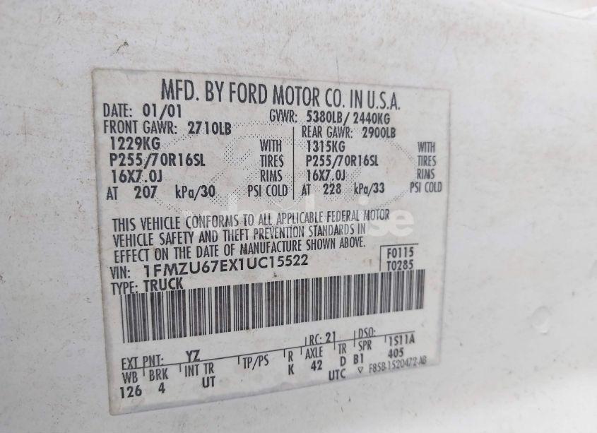 Photo 9 of 2001 Ford Explorer SPORT TRAC (VIN 1FMZU67EX1UC15522)