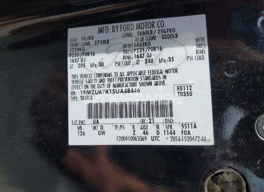 Photo 9 of 2005 Ford Explorer SPORT TRAC ADRENALIN/XLS/XLT (VIN 1FMZU67K15UA48446)