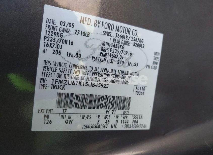 Photo 9 of 2005 Ford Explorer SPORT TRAC (VIN 1FMZU67K15UB45923)