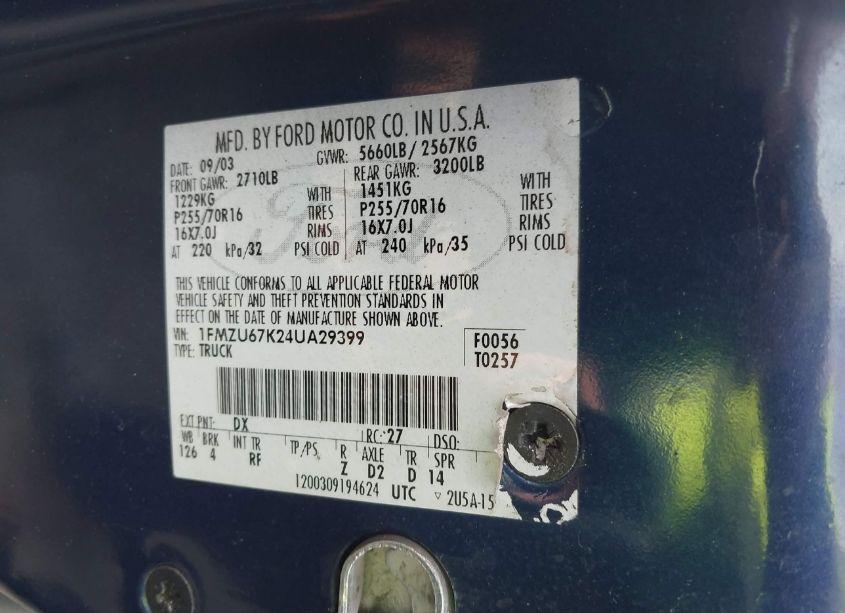 Photo 9 of 2004 Ford Explorer SPORT TRAC ADRENALIN/XLS/XLT (VIN 1FMZU67K24UA29399)