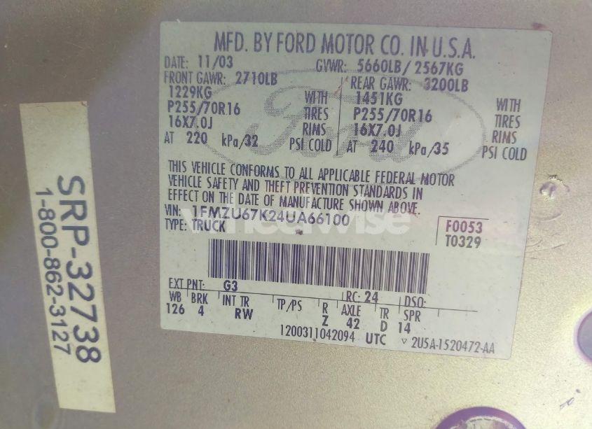 Photo 9 of 2004 Ford Explorer SPORT TRAC ADRENALIN/XLS/XLT (VIN 1FMZU67K24UA66100)