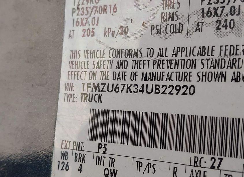 Photo 9 of 2004 Ford Explorer SPORT TRAC ADRENALIN/XLS/XLT (VIN 1FMZU67K34UB22920)