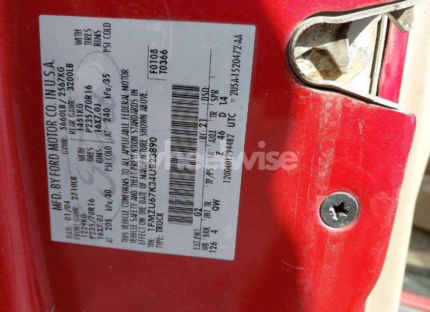 Photo 9 of 2004 Ford Explorer SPORT TRAC ADRENALIN/XLS/XLT (VIN 1FMZU67K34UB23890)