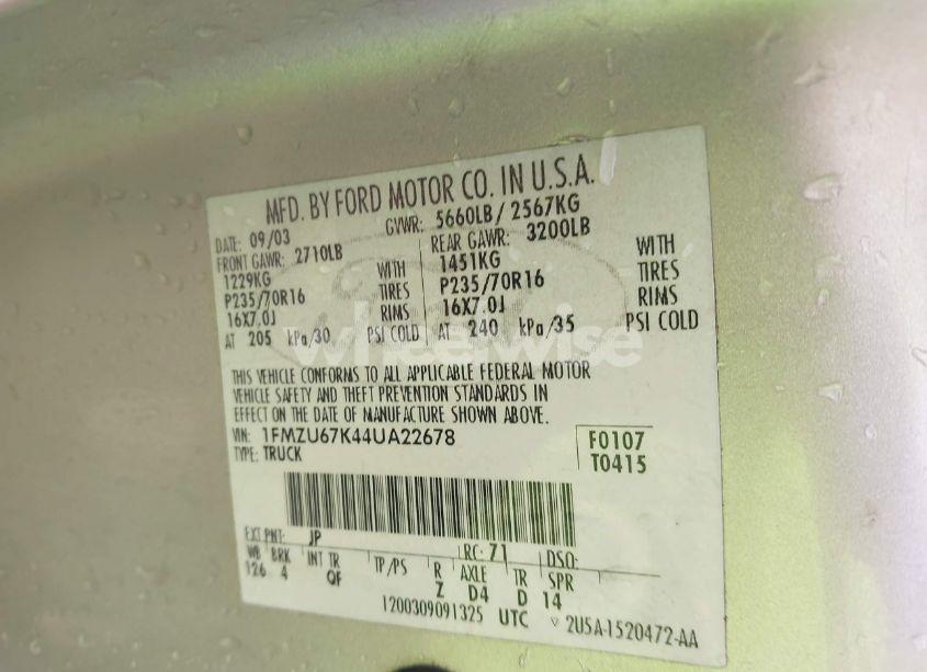 Photo 9 of 2004 Ford Explorer SPORT TRAC (VIN 1FMZU67K44UA22678)