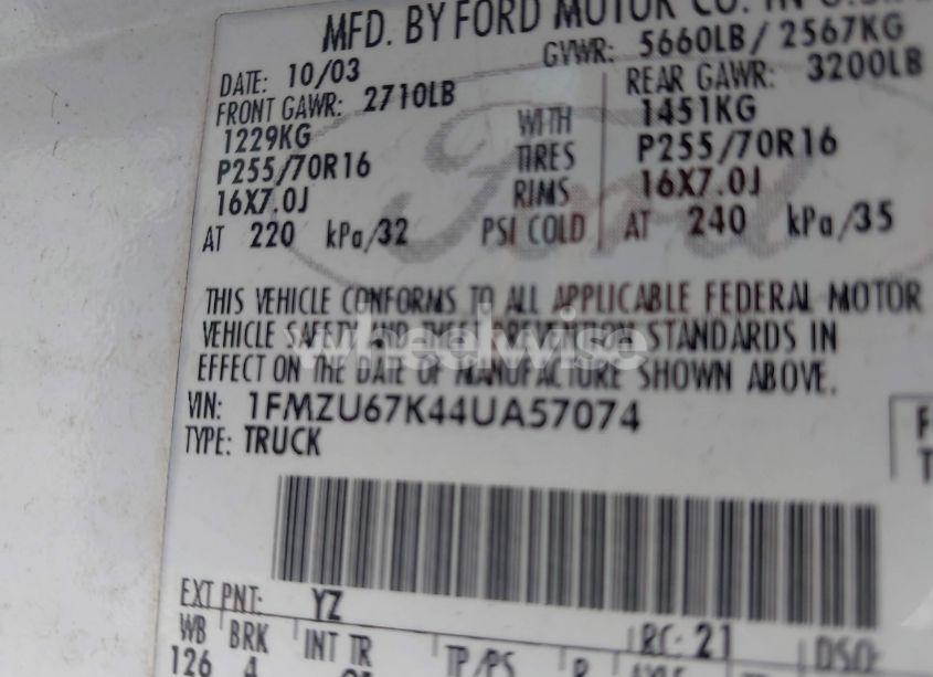 Photo 9 of 2004 Ford Explorer SPORT TRAC ADRENALIN/XLS/XLT (VIN 1FMZU67K44UA57074)